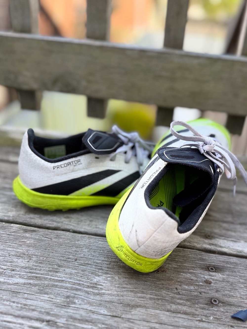 adidas Kids White and Neon Green Predator turf cleats